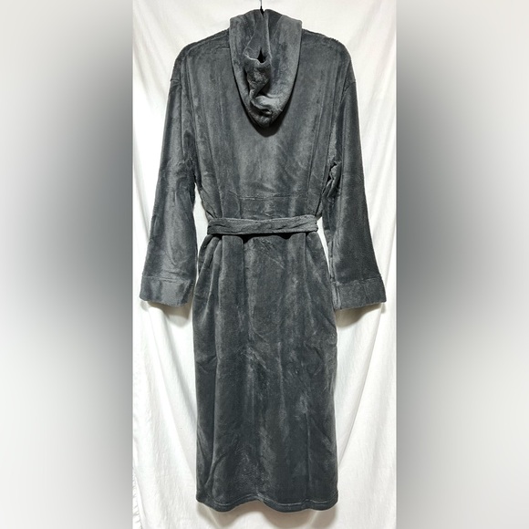 NEW Alexander Del Rossa Plush Fleece Gray Hooded Bathrobe Cozy Loungewear Warm - Picture 6 of 11